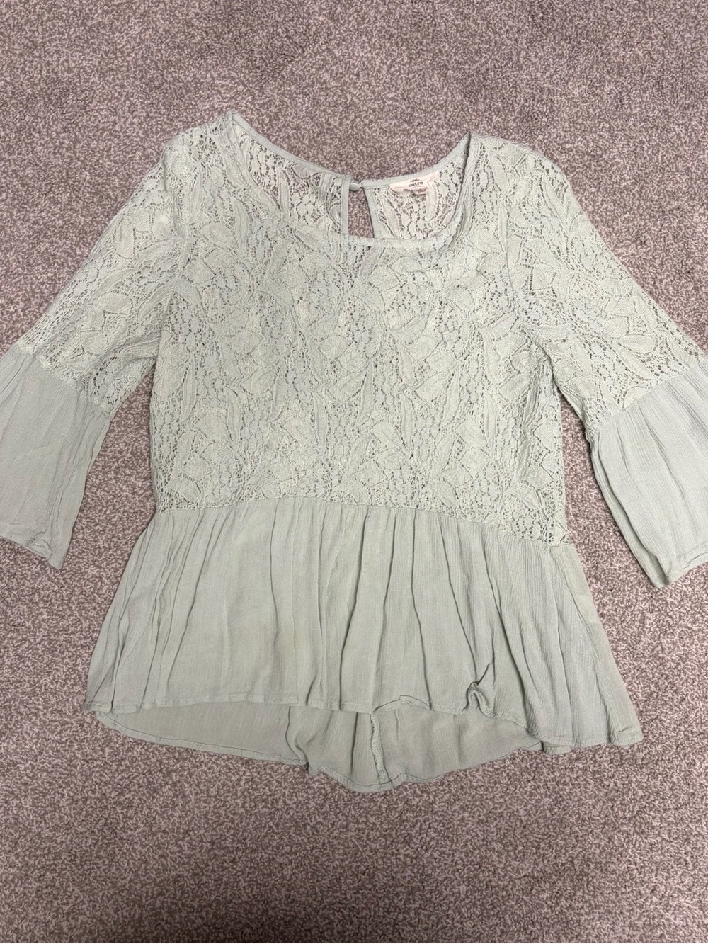 Entro Lace Peplum Blouse - Light Sage